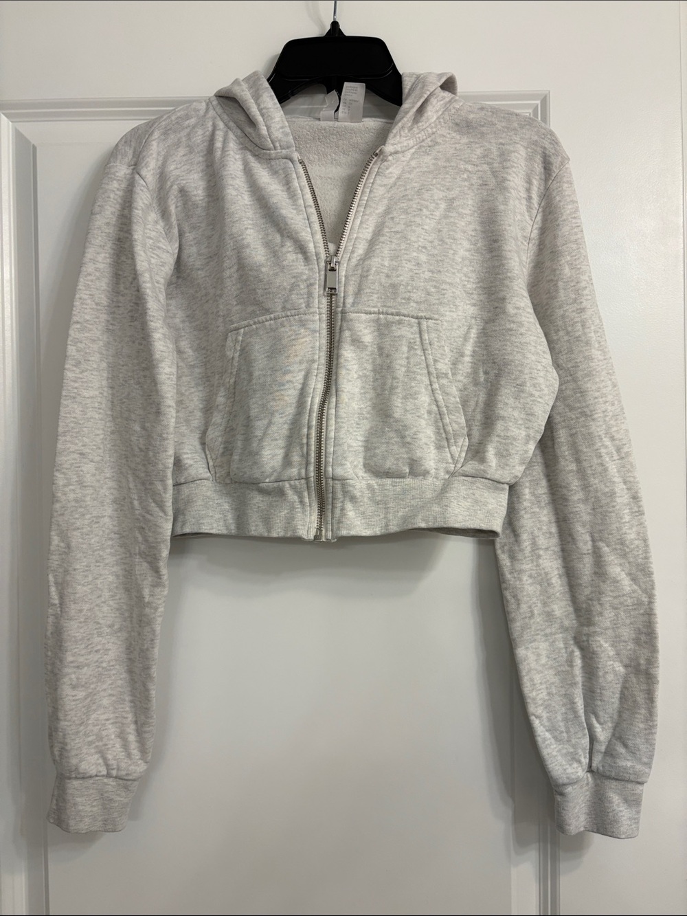 H&M Light Gray/Dove Cropped Zip Hoodie